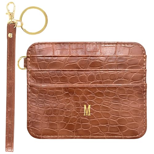 Janhavi Damen Slim Wallet mit Kreditkartenetui und Schlüsselbund Wristlet Wallet Geschenk für Freundin Mutter Oma Freund, Braun, Größe M: von Janhavi