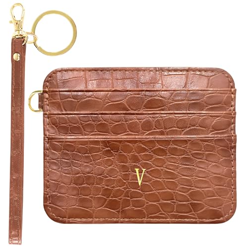 Janhavi Damen Slim Wallet mit Kreditkartenetui und Schlüsselbund Wristlet Wallet Geschenk für Freundin Mutter Oma Freund, Braun, V von Janhavi