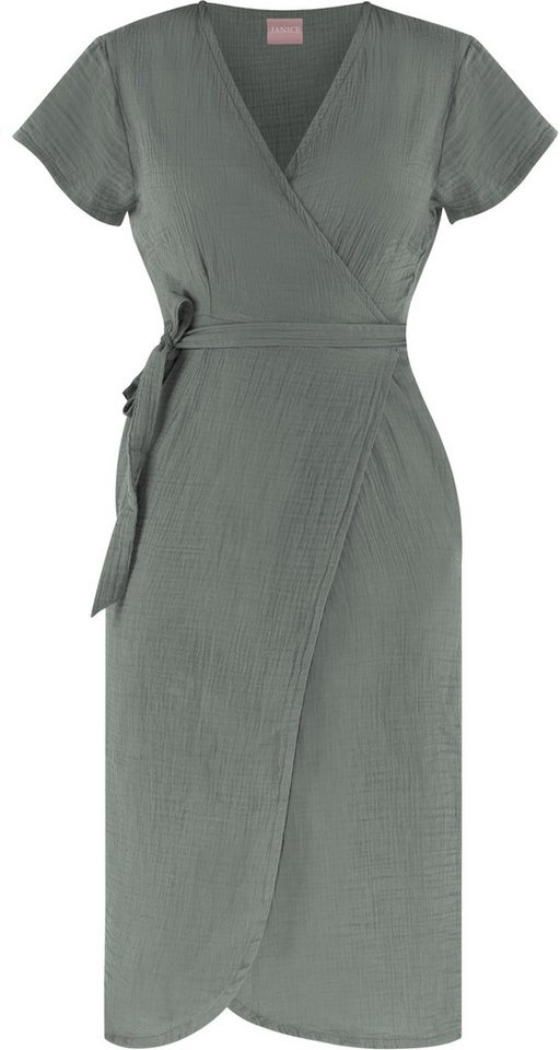 Janice Midikleid Musselin Kleid Chadies Sommerkleid mit Bindeband V-Ausschnitt von Janice