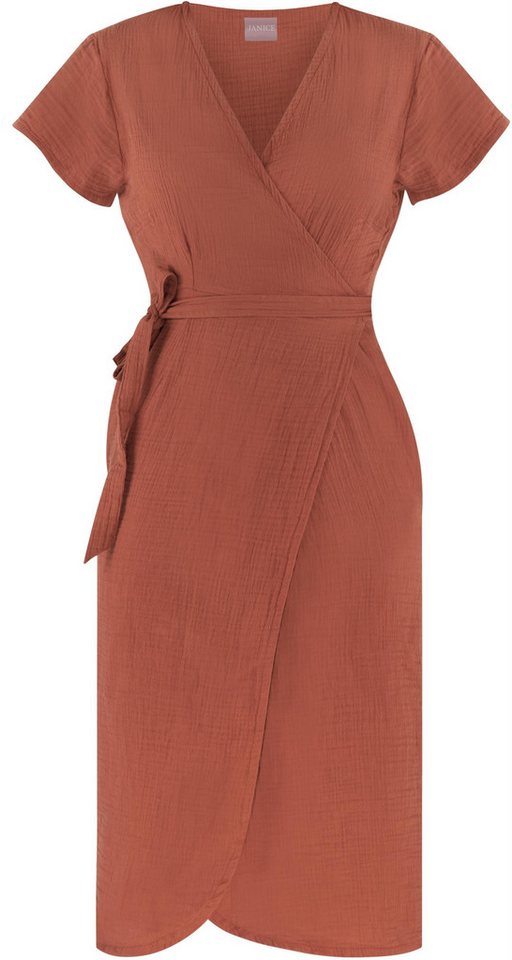 Janice Midikleid Musselin Kleid Chadies Sommerkleid mit Bindeband V-Ausschnitt von Janice