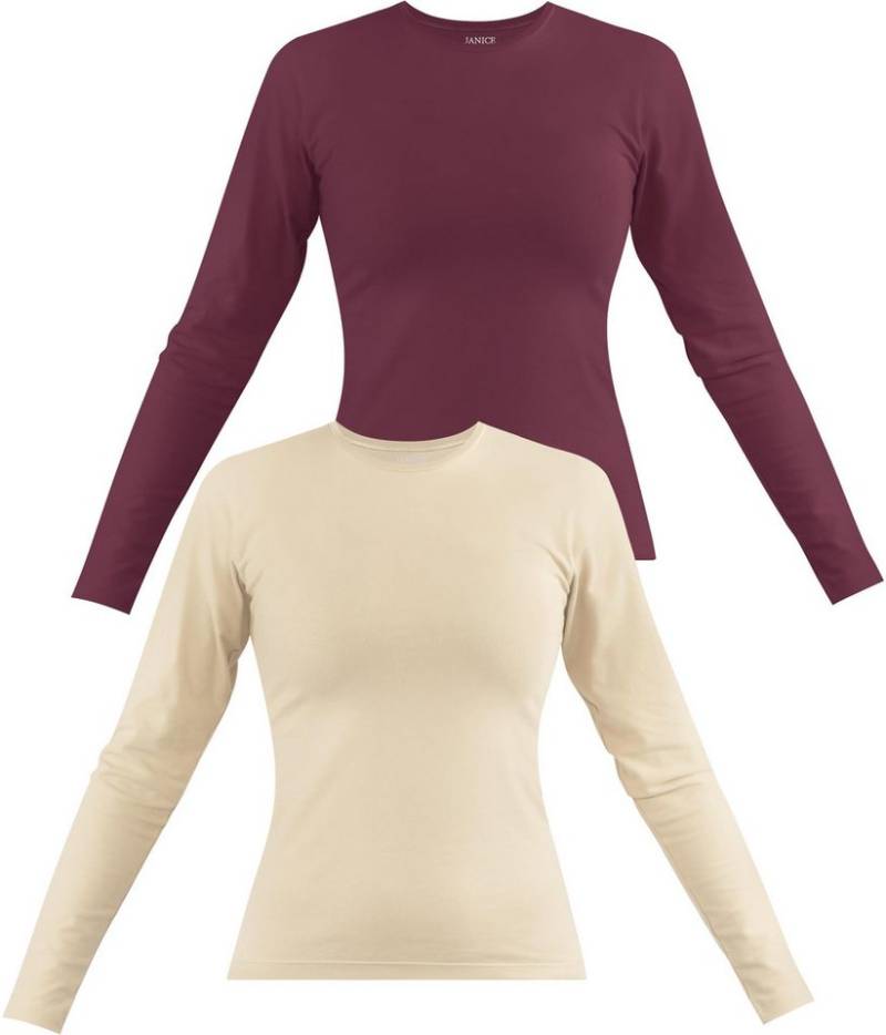 Janice Langarmshirt 2 x Damen Langarmshirt hochgeschlossen Niska Figurbetonter Pullover aus Baumwolle von Janice