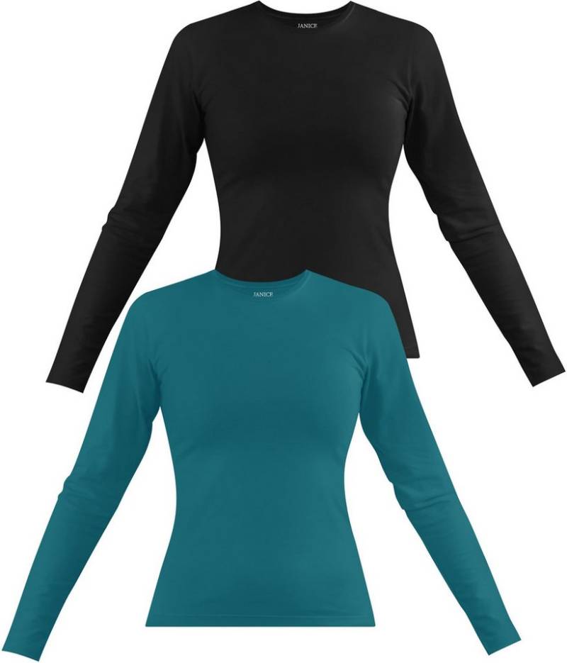 Janice Langarmshirt 2 x Damen Langarmshirt hochgeschlossen Niska Figurbetonter Pullover aus Baumwolle von Janice