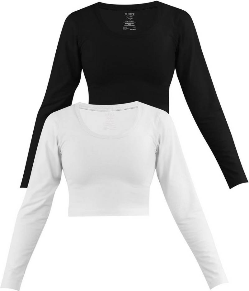 Janice Langarmshirt 2 x Damen crop Langarmshirt Nerja Kurzer Pullover aus Baumwolle von Janice