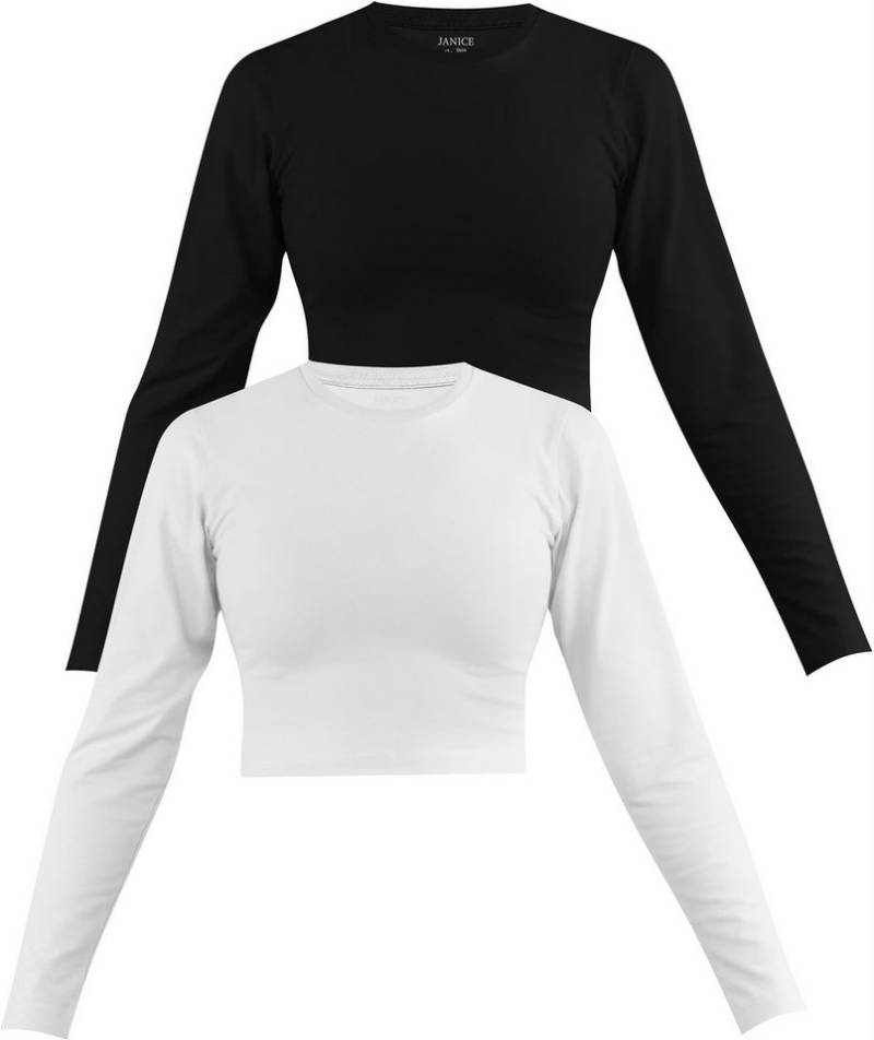 Janice Langarmshirt 2 x Damen crop Langarmshirt hochgeschlossen Noia Figurbetonter kurzer Pullover aus Baumwolle von Janice
