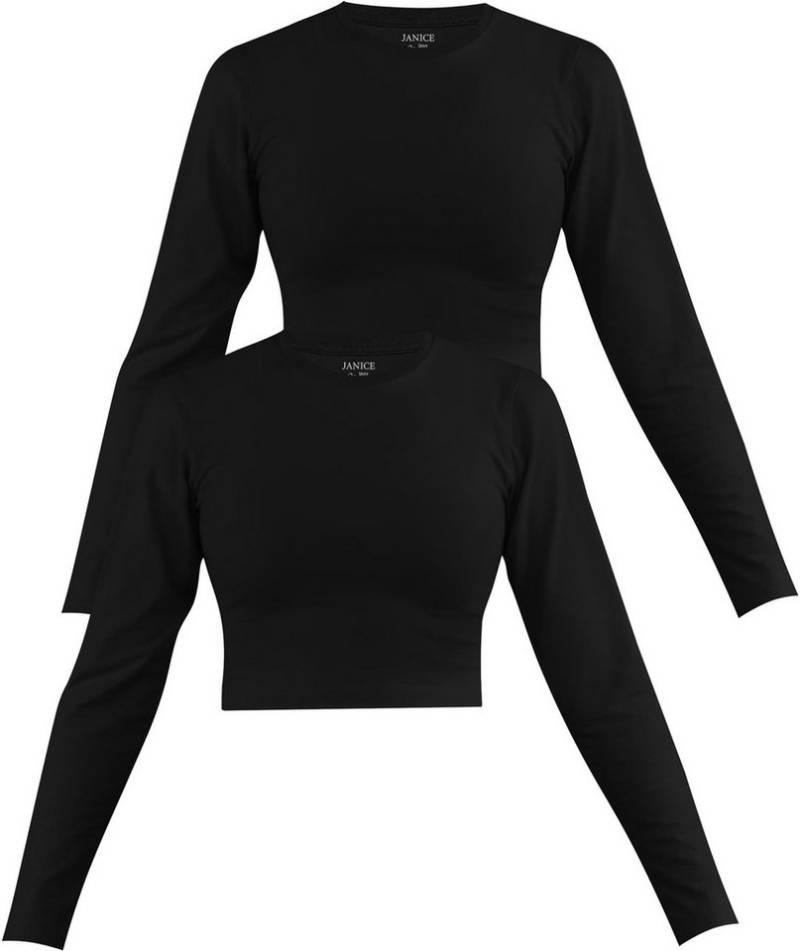 Janice Langarmshirt 2 x Damen crop Langarmshirt hochgeschlossen Noia Figurbetonter kurzer Pullover aus Baumwolle von Janice