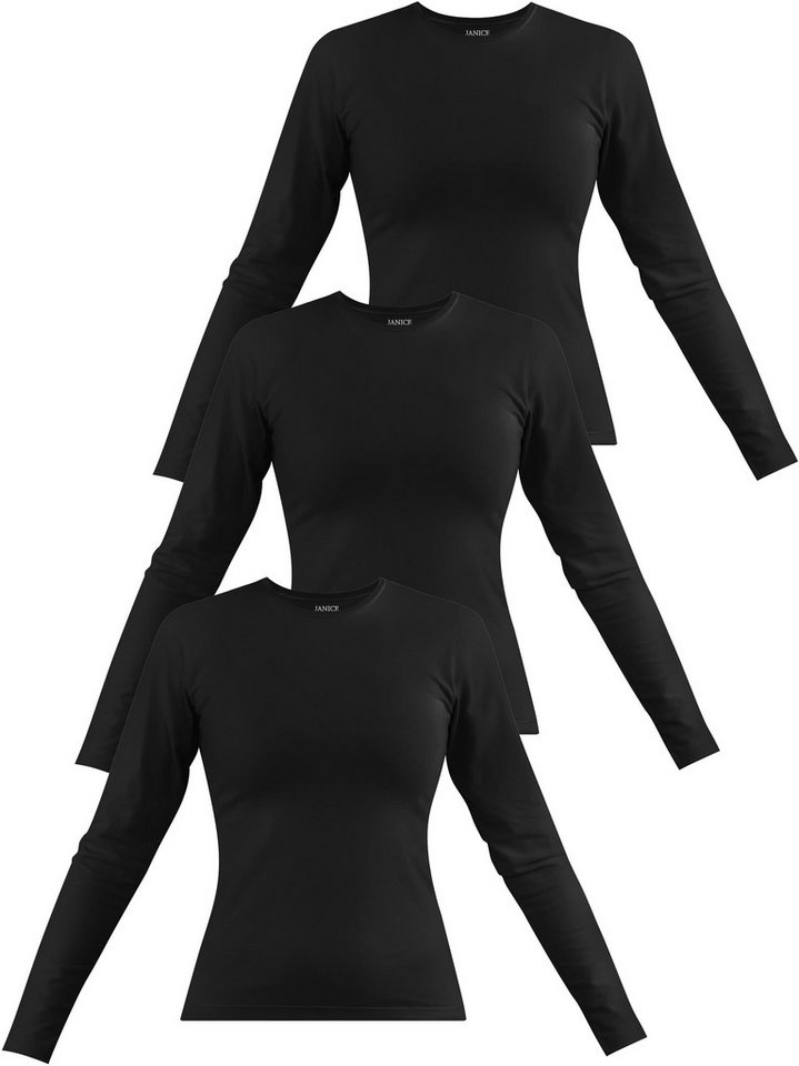 Janice Langarmshirt 3 x Damen Langarmshirt hochgeschlossen Niska Figurbetonter Pullover aus Baumwolle von Janice