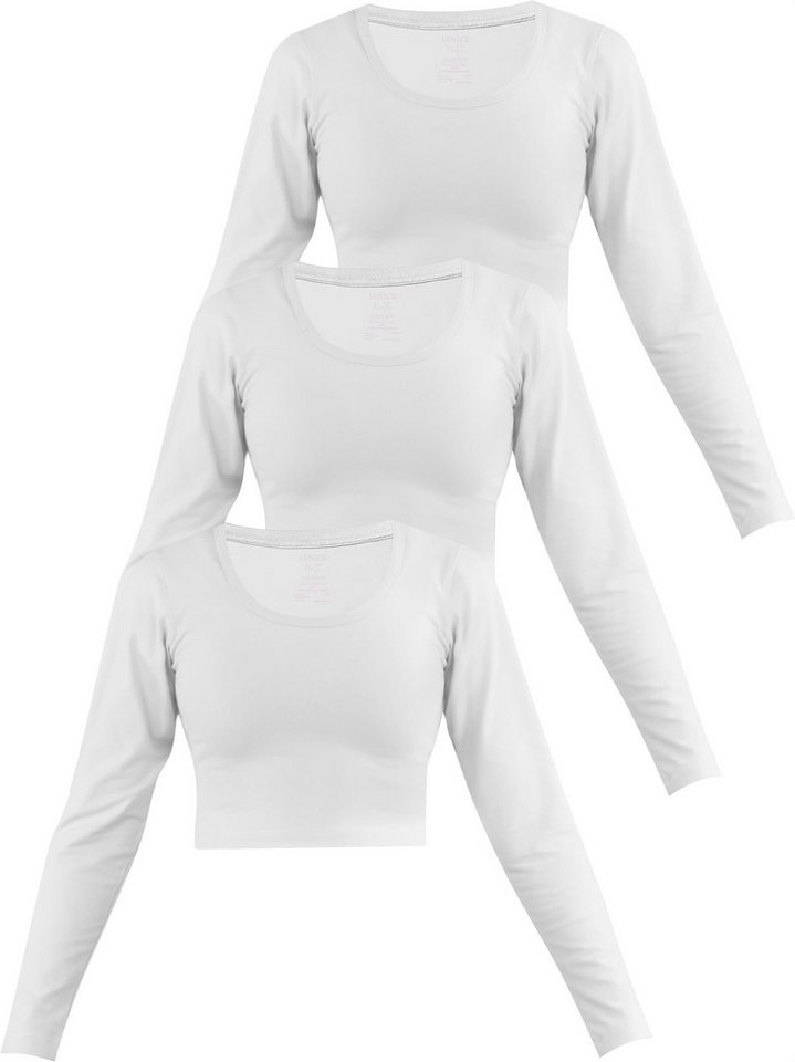 Janice Langarmshirt 3 x Damen crop Langarmshirt Nerja Kurzer Pullover aus Baumwolle von Janice