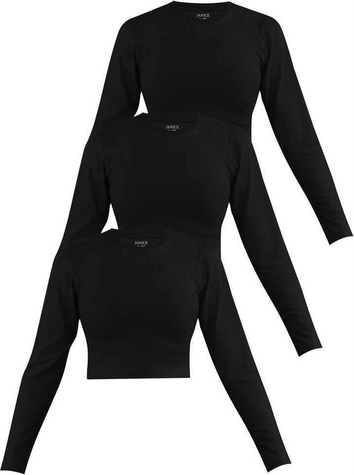 Janice Langarmshirt 3 x Damen crop Langarmshirt hochgeschlossen Noia Figurbetonter kurzer Pullover aus Baumwolle von Janice