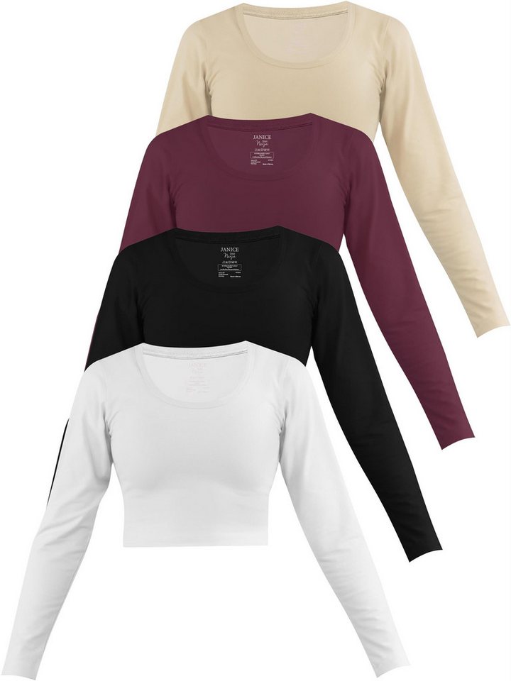 Janice Langarmshirt 4 x Damen crop Langarmshirt Nerja Kurzer Pullover aus Baumwolle von Janice