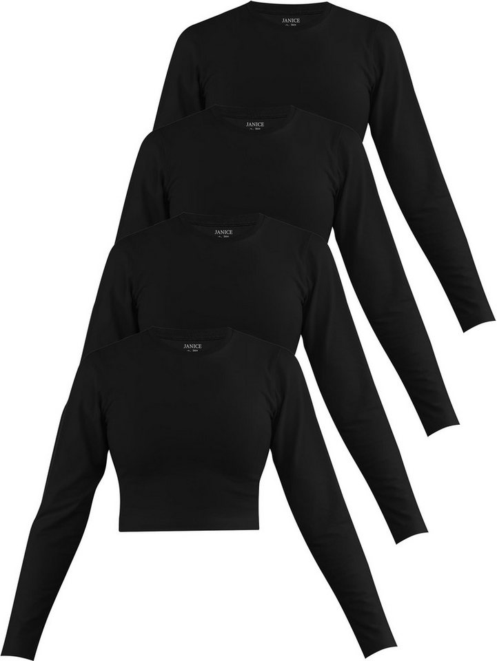 Janice Langarmshirt 4 x Damen crop Langarmshirt hochgeschlossen Noia Figurbetonter kurzer Pullover aus Baumwolle von Janice