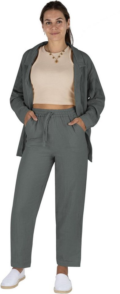 Janice Midikleid Damen Musselin Hemdbluse mit langer Hose Sommerbluse und Stoffhose für Frauen von Janice