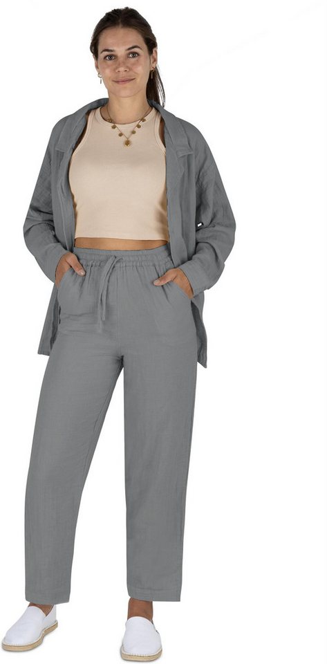 Janice Midikleid Damen Musselin Hemdbluse mit langer Hose Sommerbluse und Stoffhose für Frauen von Janice