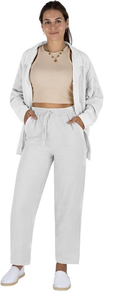 Janice Midikleid Damen Musselin Hemdbluse mit langer Hose Sommerbluse und Stoffhose für Frauen von Janice