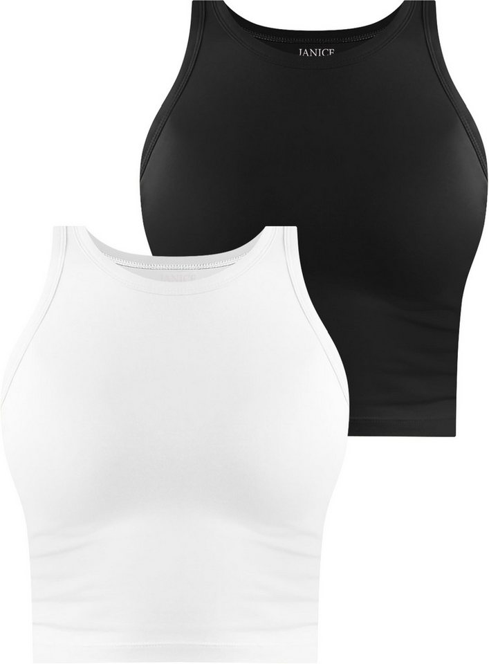 Janice Tanktop 2 x Damen crop Top hochgeschlossen Niah Kurzes Tanktop aus Baumwolle von Janice