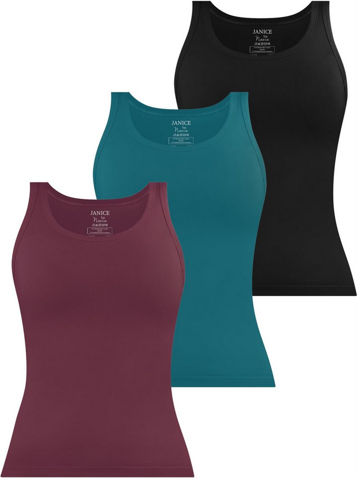 Janice Tanktop 3 x Damen Top Nazca Trägertop aus Baumwolle von Janice