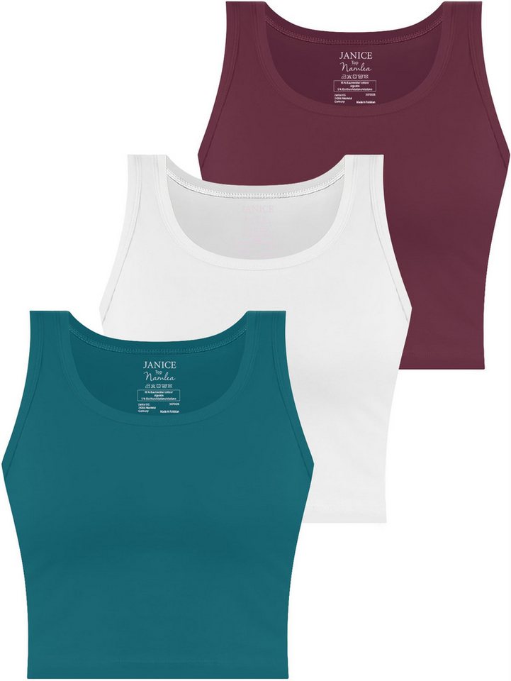 Janice Tanktop 3 x Damen crop Top Namlea Kurzes Tanktop aus Baumwolle von Janice