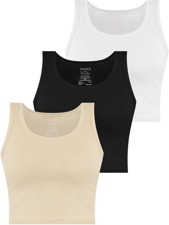 Janice Tanktop 3 x Damen crop Top Namlea Kurzes Tanktop aus Baumwolle von Janice