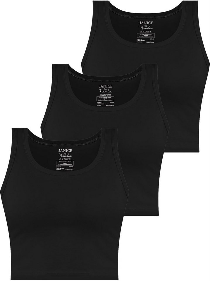 Janice Tanktop 3 x Damen crop Top Namlea Kurzes Tanktop aus Baumwolle von Janice