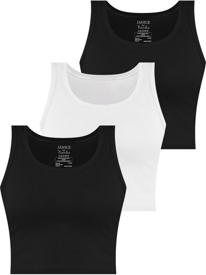 Janice Tanktop 3 x Damen crop Top Namlea Kurzes Tanktop aus Baumwolle von Janice