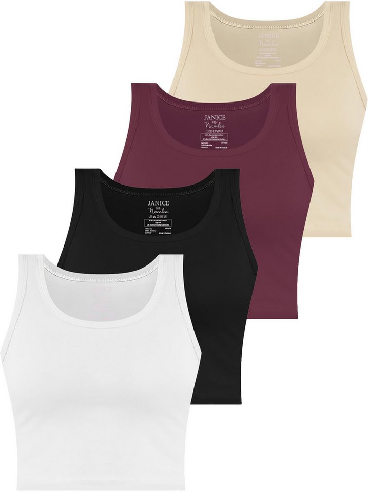 Janice Tanktop 4 x Damen crop Top Namlea Kurzes Tanktop aus Baumwolle von Janice