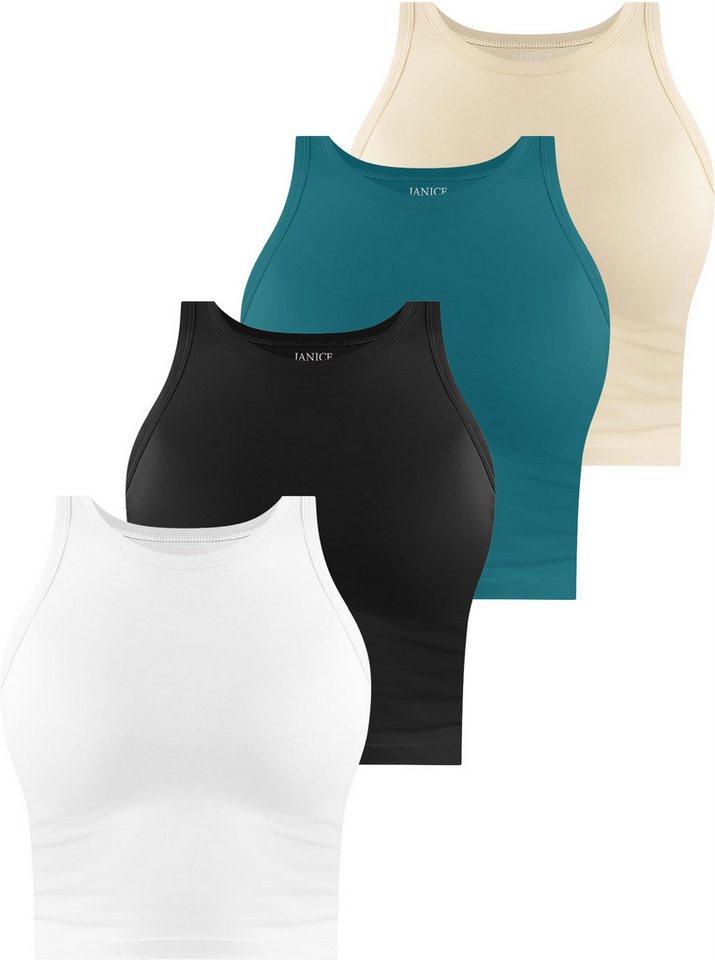 Janice Tanktop 4 x Damen crop Top hochgeschlossen Niah Kurzes Tanktop aus Baumwolle von Janice