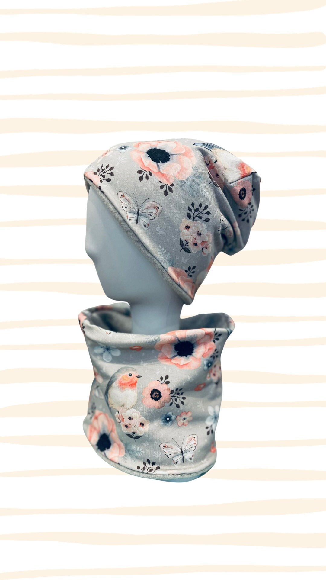 Rotkehlchen Grau, Beanie Mit Passendem Loop Oder Je Einzeln, Winter Set Rotkehlchen Grau, Beanie Mit Passendem Loop Oder Je Einzeln, Winter Set von JaninesFadenzauber