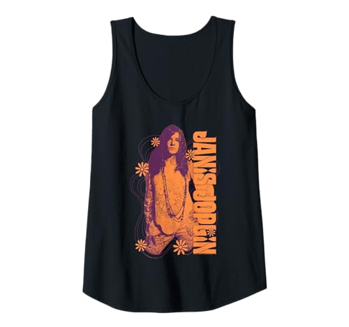 Damen Janis Joplin Foto mit gebogenem Rand, Orange Tank Top von Janis Joplin