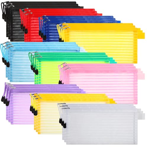 Janisfirst 30 Stück 10 Farben Reißverschluss-Netzbeutel, Stifteetui, Stiftebeutel, bunt, Mehrzweck-Reisetaschen für Bürobedarf, Kosmetik, Reisezubehör, mehrfarbig von Janisfirst