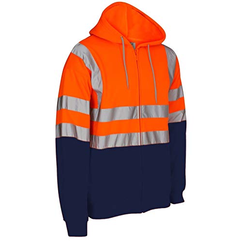 Janisramone® Heren High Vis Kapuzenpullover, Reflektierende Jacke, Lange äRmel Zip Hoodie Herren Mit Taschen, Fleece Arbeitsjacke Herren Baustellen von Janisramone