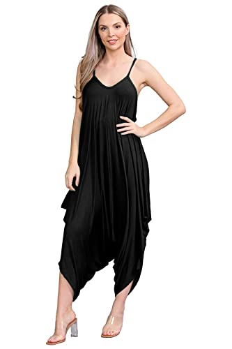 Janisramone Frauen Damen Neu Dünn Riemchen Plain Baggy Harem Cami Jumpsuit Drapieren Lagenlook Romper Playsuit von Janisramone