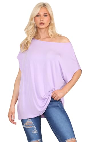 Janisramone Frauen Damen Neu Ebene aus Das Schulter Batwing Ärmel Bardot Baggy überdimensional T-Shirt T Top von Janisramone
