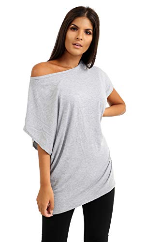 Janisramone Frauen Damen Neu Ebene aus Das Schulter Batwing Ärmel Bardot Baggy überdimensional T-Shirt T Top von Janisramone