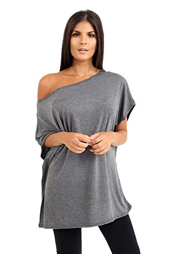 Janisramone Frauen Damen Neu Ebene aus Das Schulter Batwing Ärmel Bardot Baggy überdimensional T-Shirt T Top von Janisramone