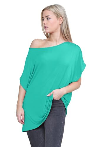 Janisramone Frauen Damen Neu Ebene aus Das Schulter Batwing Ärmel Bardot Baggy überdimensional T-Shirt T Top von Janisramone