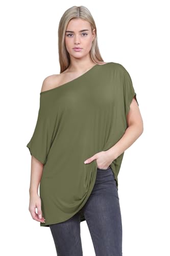 Janisramone Frauen Damen Neu Ebene aus Das Schulter Batwing Ärmel Bardot Baggy überdimensional T-Shirt T Top von Janisramone