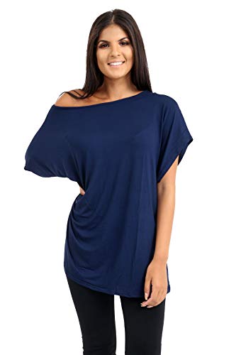 Janisramone Frauen Damen Neu Ebene aus Das Schulter Batwing Ärmel Bardot Baggy überdimensional T-Shirt T Top von Janisramone