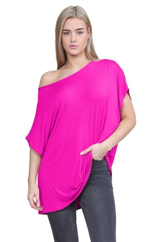 Janisramone Frauen Damen Neu Ebene aus Das Schulter Batwing Ärmel Bardot Baggy überdimensional T-Shirt T Top von Janisramone