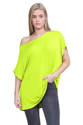 Janisramone Frauen Damen Neu Ebene aus Das Schulter Batwing Ärmel Bardot Baggy überdimensional T-Shirt T Top von Janisramone