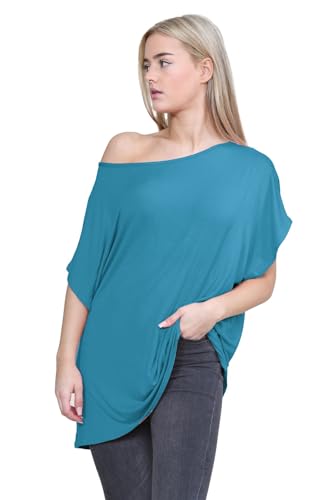 Janisramone Frauen Damen Neu Ebene aus Das Schulter Batwing Ärmel Bardot Baggy überdimensional T-Shirt T Top von Janisramone