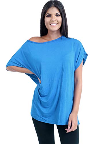 Janisramone Frauen Damen Neu Ebene aus Das Schulter Batwing Ärmel Bardot Baggy überdimensional T-Shirt T Top von Janisramone