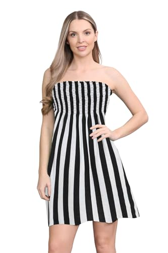 Janisramone Frauen Damen Neu Gedruckt Bandeau Boobtube Mini Kleid Versammeln Sheering Sommer Flared Top von Janisramone