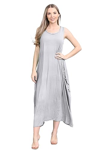 Janisramone Frauen Damen Neu Italienisch Lagenlook Tulpe Fallschirm Kleid Dehnbar Ärmellos Lange Tunika Oberteil von Janisramone