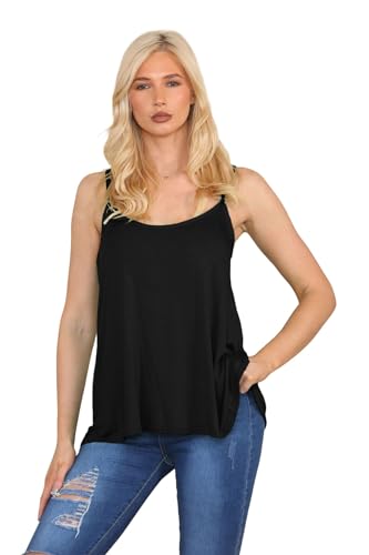 Janisramone Frauen Damen Neu Plain Ärmellos Schwingen Riemchen Leibchen cami Weste Plus Größe Flared Mini top von Janisramone