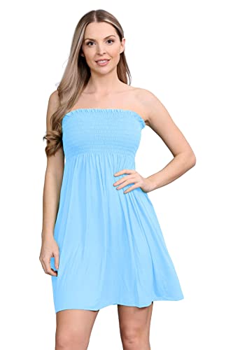 Janisramone Frauen Damen Neu Plain Bandeau Boobtube Mini Kleid Versammeln Sheering Sommer Flared Top von Janisramone