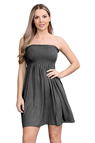 Janisramone Frauen Damen Neu Plain Bandeau Boobtube Mini Kleid Versammeln Sheering Sommer Flared Top von Janisramone