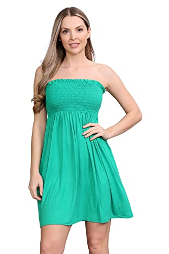 Janisramone Frauen Damen Neu Plain Bandeau Boobtube Mini Kleid Versammeln Sheering Sommer Flared Top von Janisramone