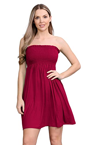 Janisramone Frauen Damen Neu Plain Bandeau Boobtube Mini Kleid Versammeln Sheering Sommer Flared Top von Janisramone