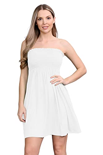 Janisramone Frauen Damen Neu Plain Bandeau Boobtube Mini Kleid Versammeln Sheering Sommer Flared Top von Janisramone