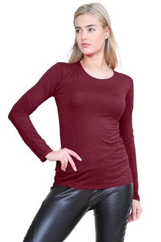 Janisramone Frauen Damen Neu Runden Hals Lange Ärmel Plain Beiläufig dehnbar T-Stück Basic Schlank Passen T-Shirt Oben von Janisramone