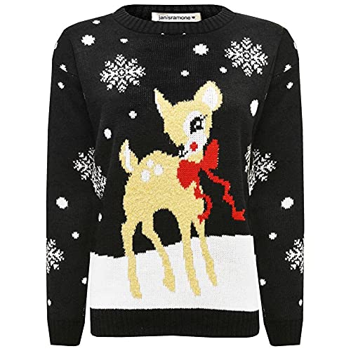 Janisramone Frauen Damen Neu Weihnachten Baby Hirsch Bambi drucken Neuheit Weihnachten Party Jumper Pullover Top von Janisramone